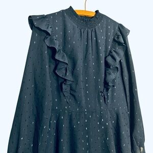 NWT Express Dark Blue Navy Sparkly Dress with Ruffle Sleeves and Keyhole Back